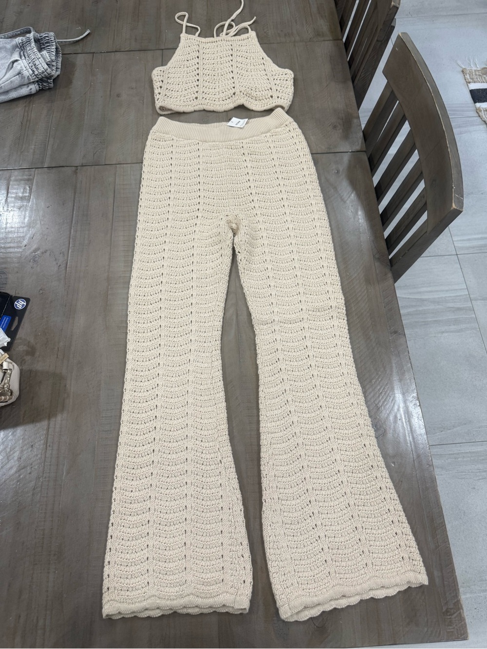 Cotton On Cream Crochet Wide-Leg Knit Pants